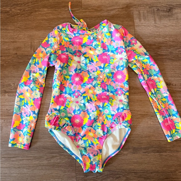 Cat & Jack Other - Cat & Jack Girls' Long-Sleeve Floral One-Piece Swimsuit - Pink, Yellow, Blue